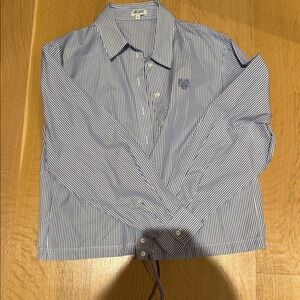 Kenzo Blue-and-White Stripe Button-Down Shirt with tie at waist